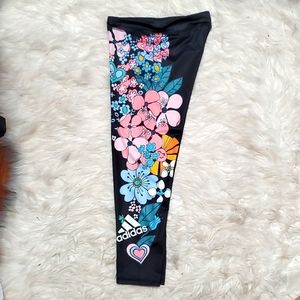 Adidas Kids Floral Leggings - Navy- Blue, Pink, Blue